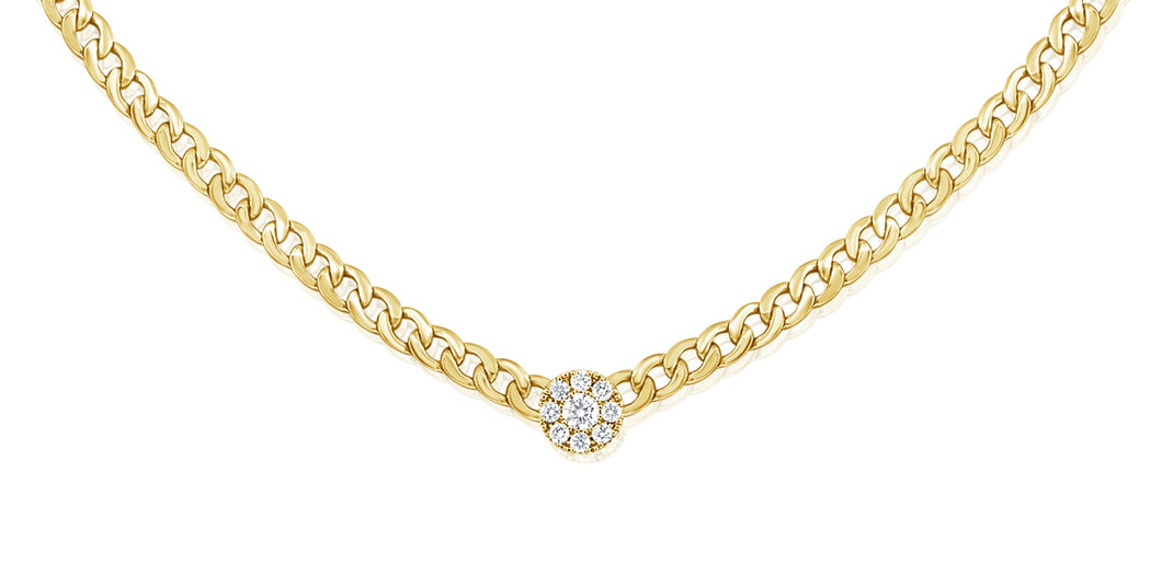 14K Yellow Gold Cuban Link And Diamond Necklace