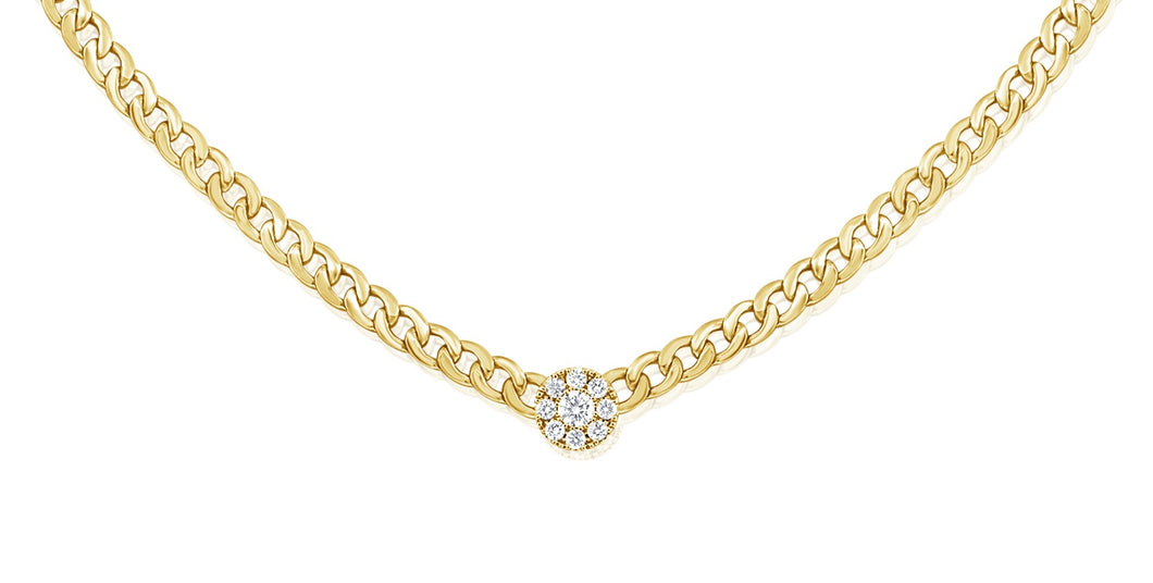 14K Yellow Gold Cuban Link And Diamond Necklace