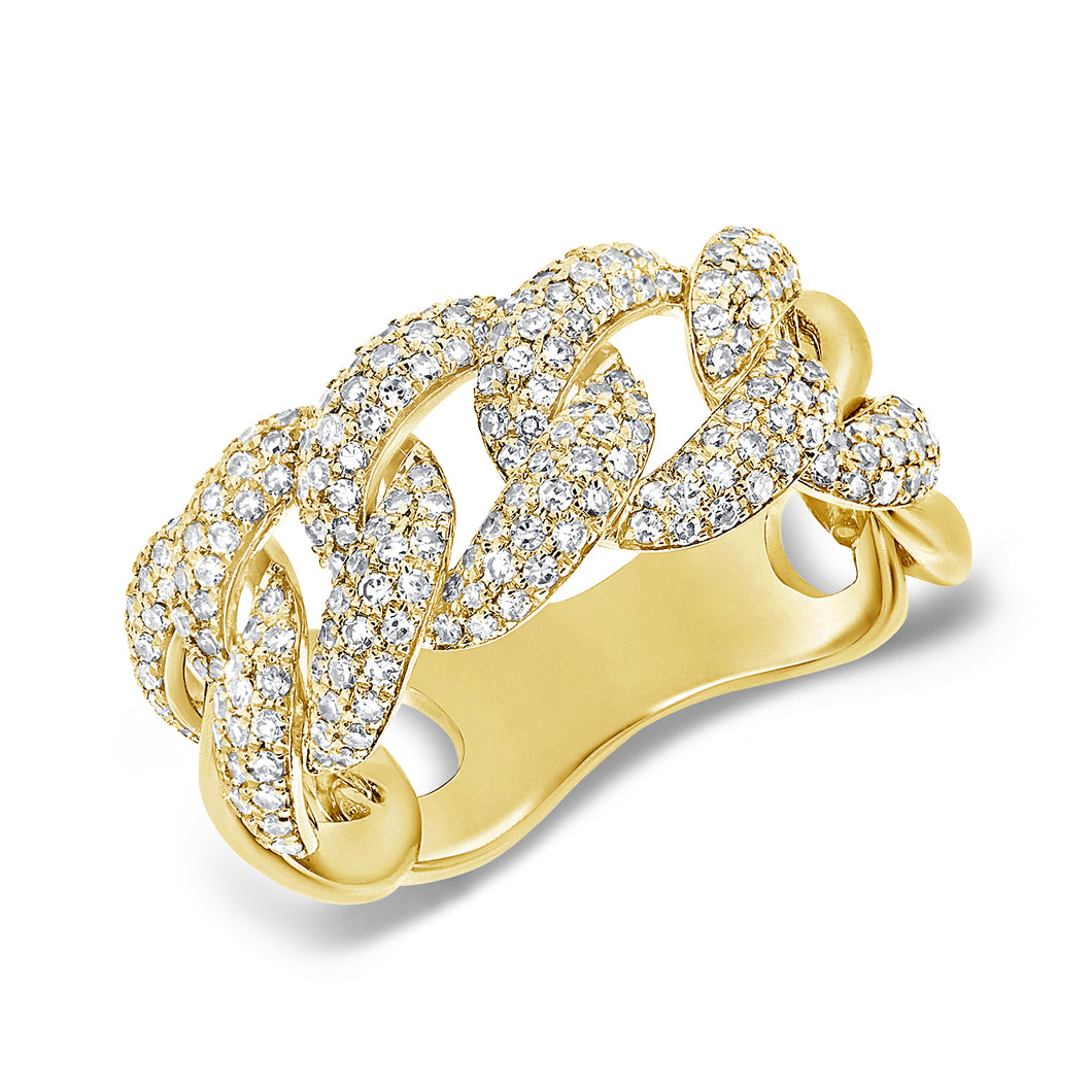 14K Gold Diamond Cuban Chain Link Ring