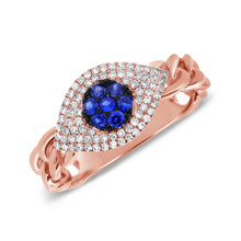 Load image into Gallery viewer, 14K Gold Diamond Sapphire Evil Eye Ring
