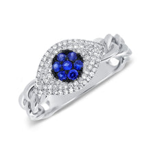 Load image into Gallery viewer, 14K Gold Diamond Sapphire Evil Eye Ring
