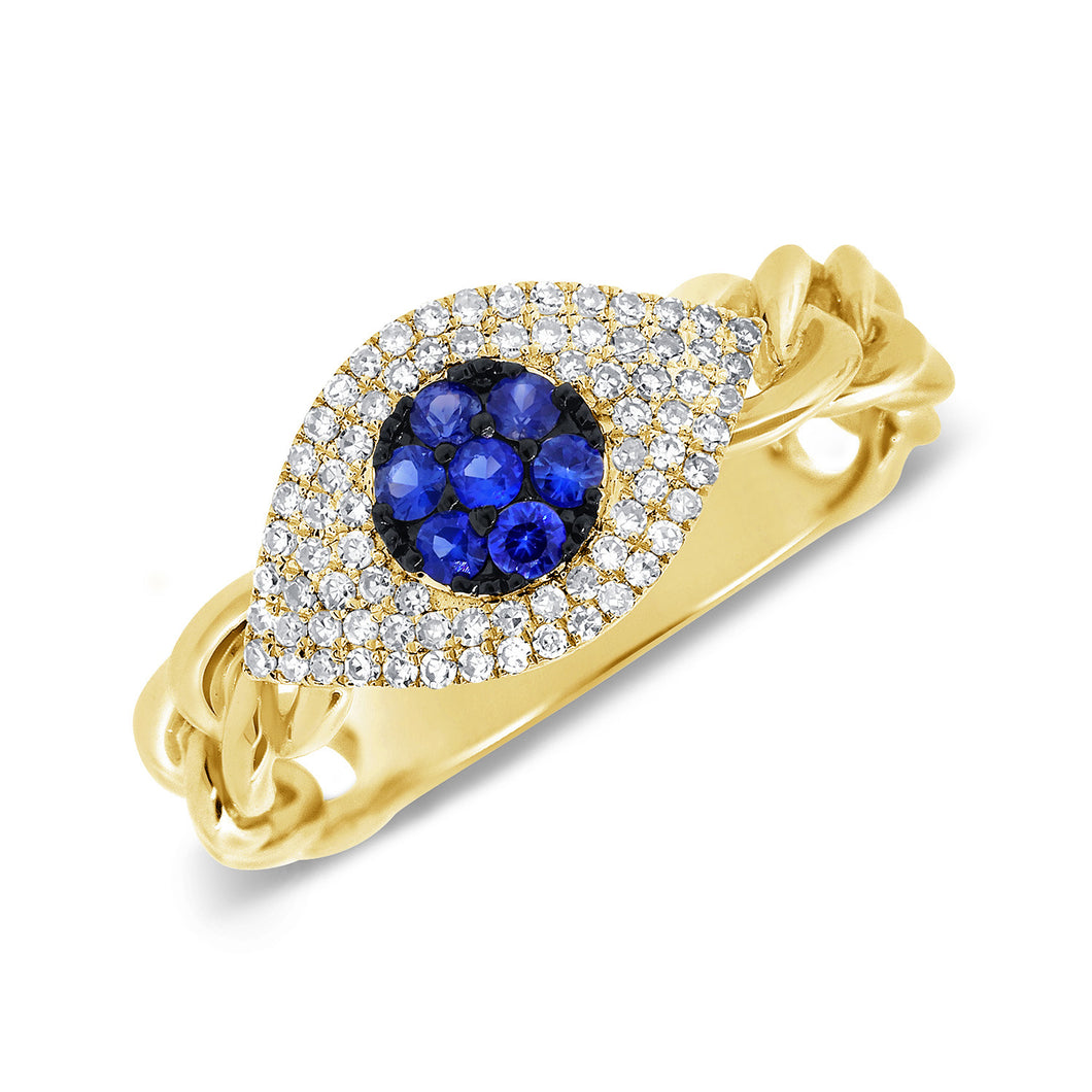 14K Gold Diamond Sapphire Evil Eye Ring