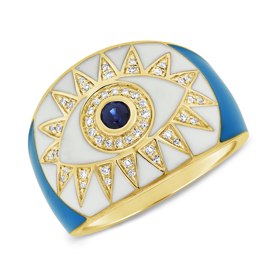14K Yellow Gold Diamond And Sapphire Eye Ring
