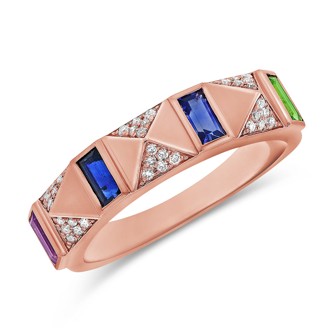 14K Rose Gold Diamond  Multicolor Ring
