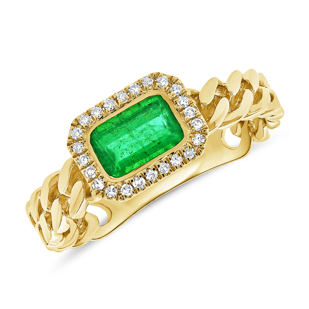 14K Yellow Gold Diamond & Emerald Baguette Ring
