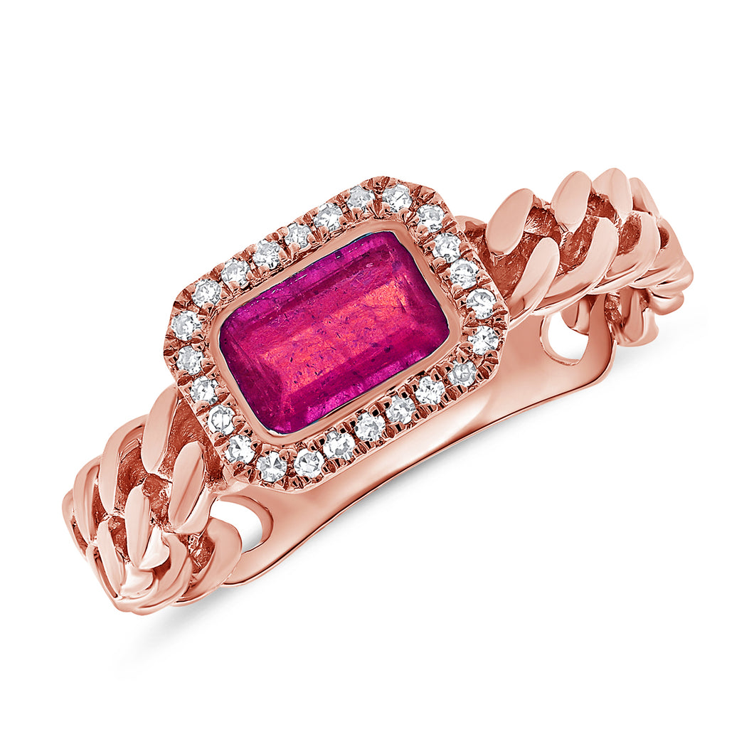 14K Rose Gold Diamond & Ruby Baguette Ring