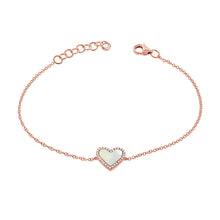 Load image into Gallery viewer, 14K Gold Mother of Pearl Heart and Diamond Bracelet
