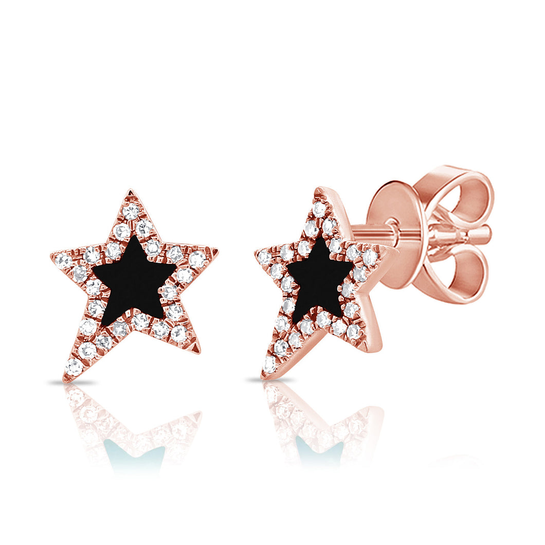 14K Gold Diamond Onyx Star Studs