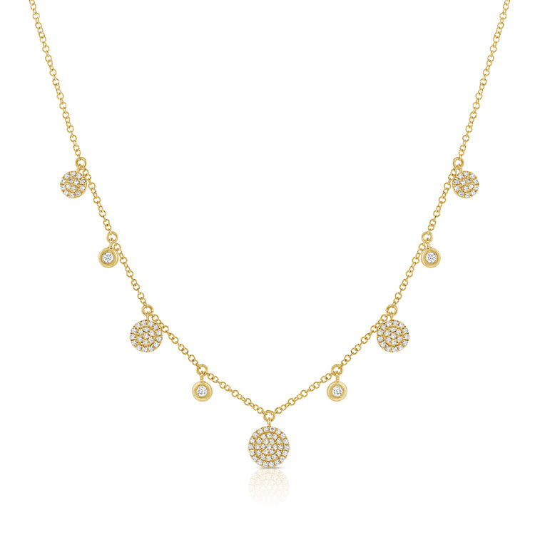 14K Gold Diamond Alternating Pave and Bezel Necklace