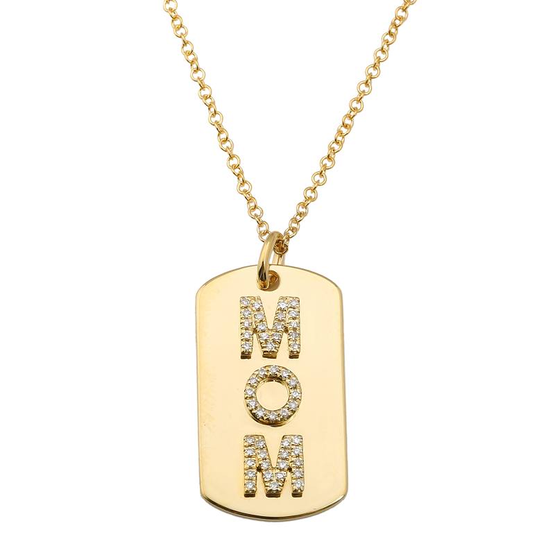 14K Yellow Gold Mom Name Tag Necklace