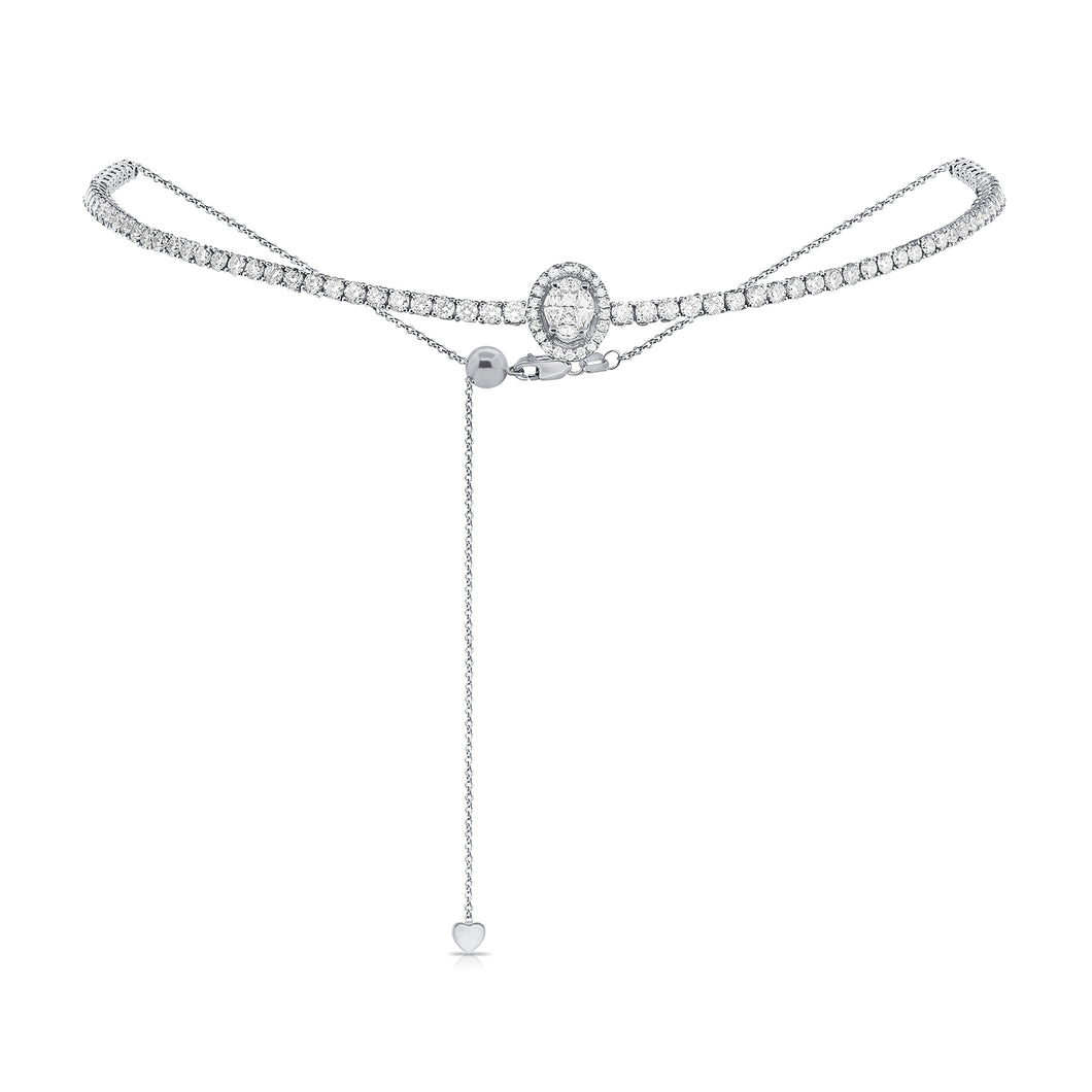 14K White Gold Diamond Adjustable Ball Necklace