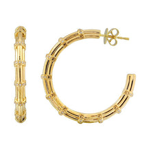 Load image into Gallery viewer, 14K Yellow Gold Diamond Bamboo Hoops

