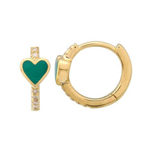Load image into Gallery viewer, 14K Yellow Gold Enamel Heart Huggies
