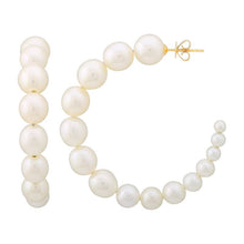 Load image into Gallery viewer, 14K Yellow Gold Pearl Hoop Earrings
