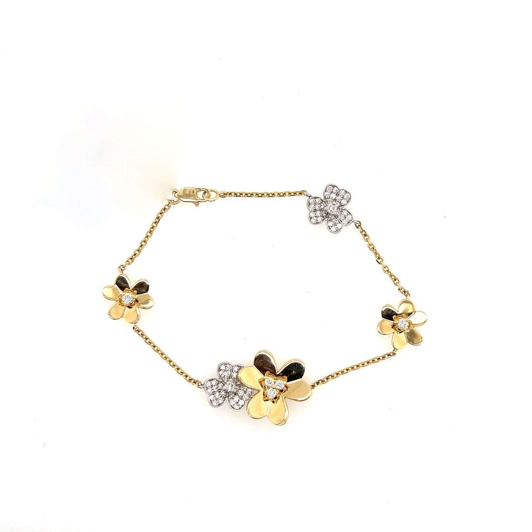 14K Yellow Gold Diamond & Flowers Bracelet
