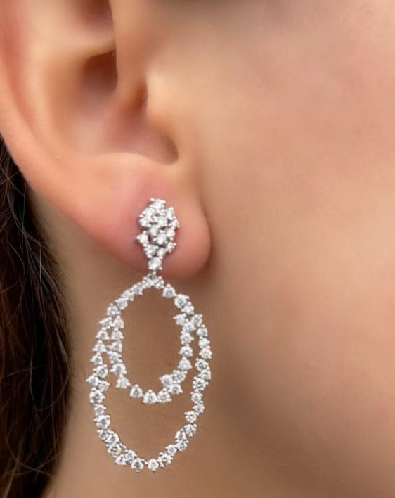 14K White Gold Diamond Chandelier Earrings