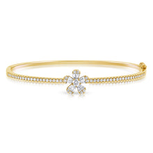 Load image into Gallery viewer, 14K Gold Diamond Flower Baguette Bangle

