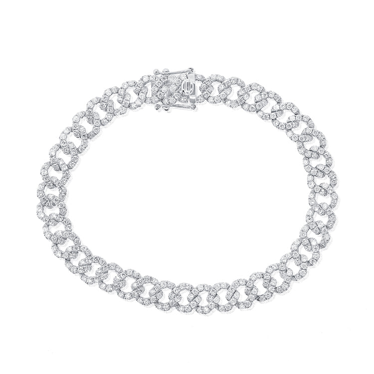 14K White Gold Diamond Cuban Link Bracelet