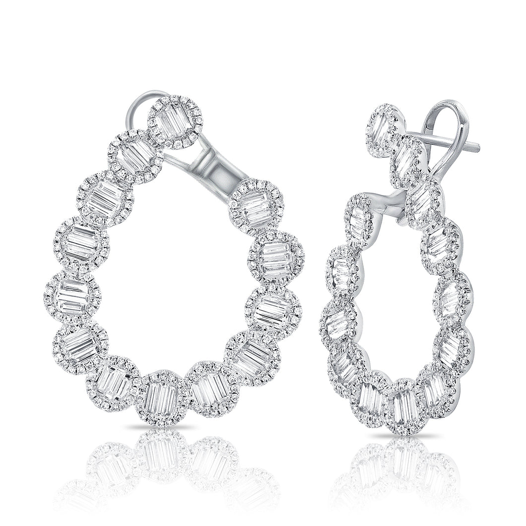 14K Gold Diamond Baguette Scoop Earrings
