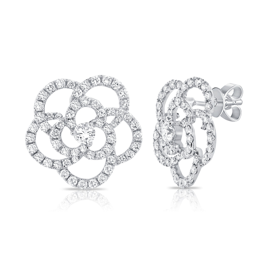 14K Gold Diamond Extra Large Flower Stud Earrings