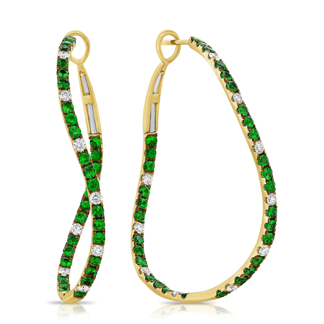 14K Yellow Gold Diamond And Emerald Earrings