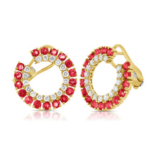 Load image into Gallery viewer, 14K Gold Diamond and Ruby Scoop Earrings
