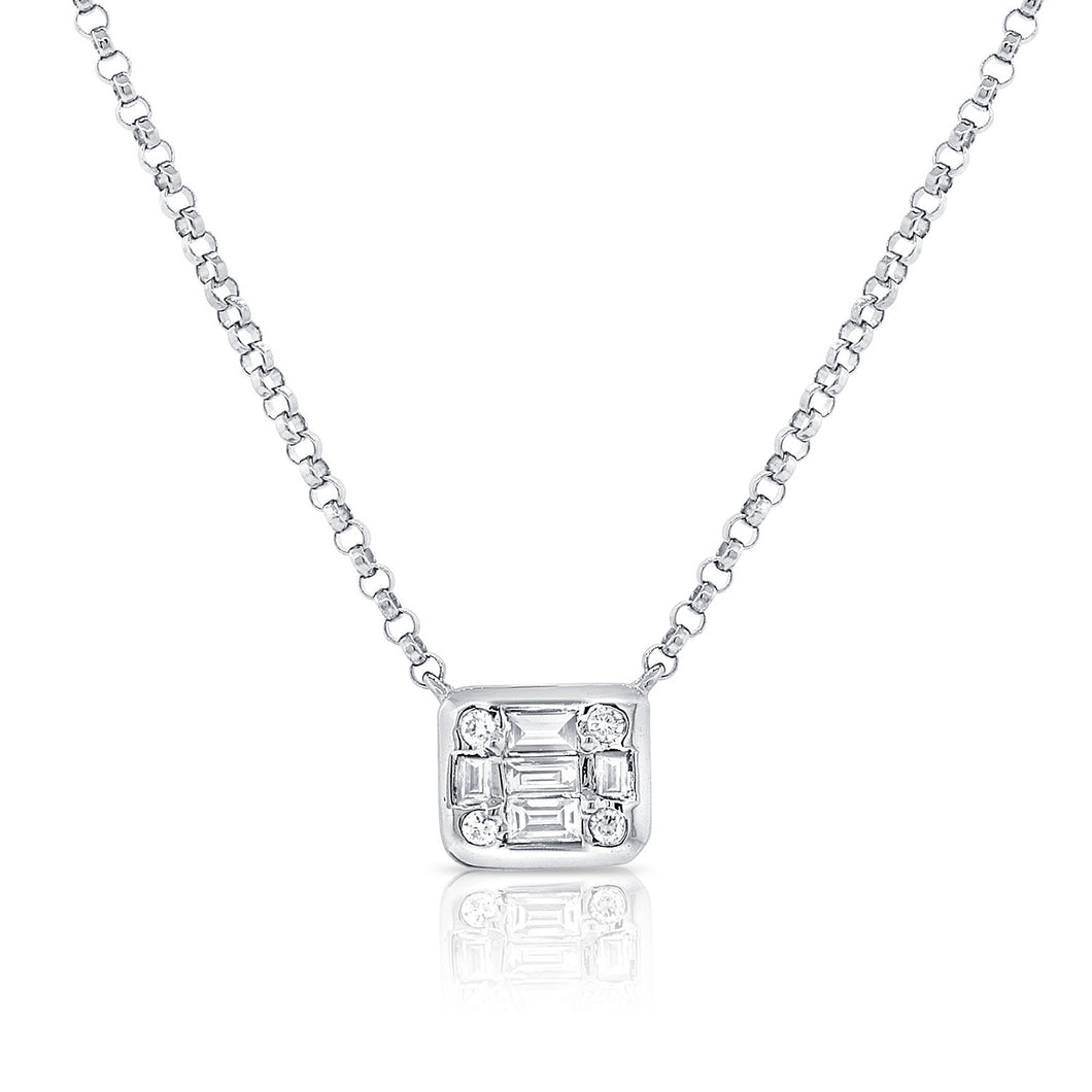 14K White Gold Diamond Baguette Necklace