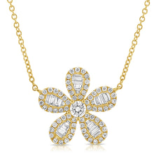 Load image into Gallery viewer, 14K Gold Diamond Medium Baguette Flower Necklace

