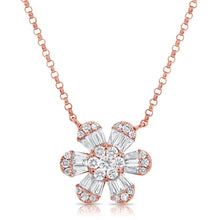 Load image into Gallery viewer, 14K Gold Baguette Diamond Medium Flower Necklace
