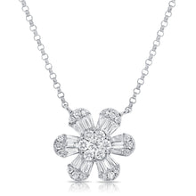 Load image into Gallery viewer, 14K Gold Baguette Diamond Medium Flower Necklace
