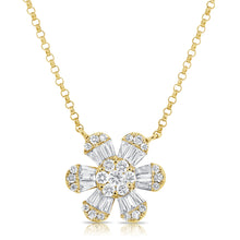 Load image into Gallery viewer, 14K Gold Baguette Diamond Medium Flower Necklace
