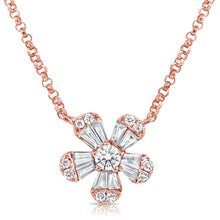 Load image into Gallery viewer, 14K Gold Large Baguette Diamond Flower Necklace
