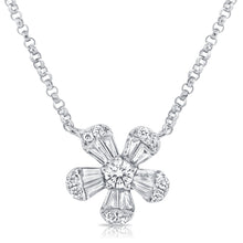 Load image into Gallery viewer, 14K Gold Large Baguette Diamond Flower Necklace
