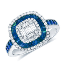Load image into Gallery viewer, 14K White Gold Diamond Sapphire And Baguette Ring
