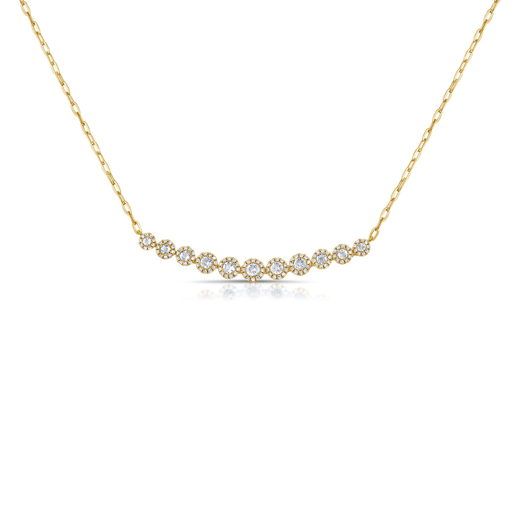 14K Yellow Gold Diamond Bezel Curved Bar Necklace