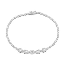 Load image into Gallery viewer, 14K White Gold Diamond Emerald Shape with Tennis Bracelet
