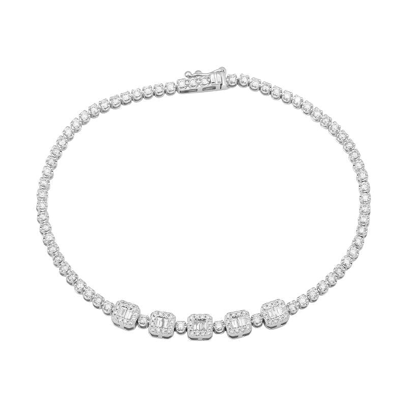 14K White Gold Diamond Emerald Shape with Tennis Bracelet