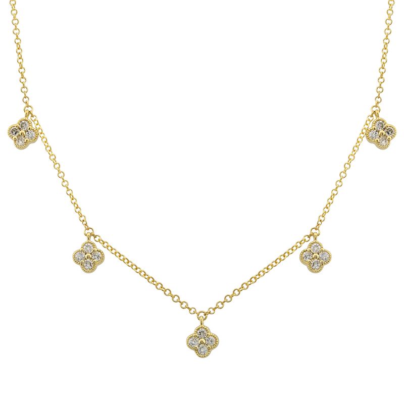 14K Yellow Gold Clover Diamond Necklace
