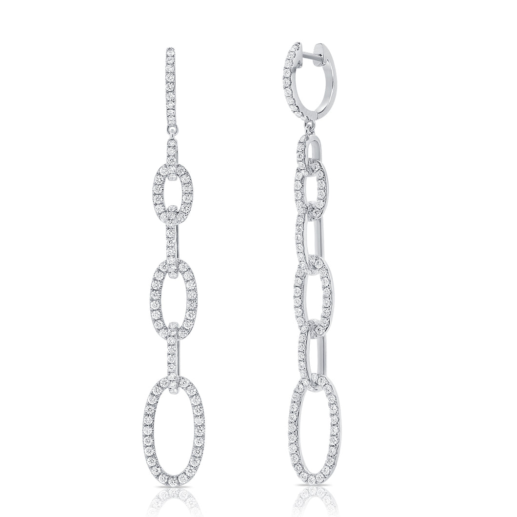 14K White Gold Diamond Chain Link Earrings