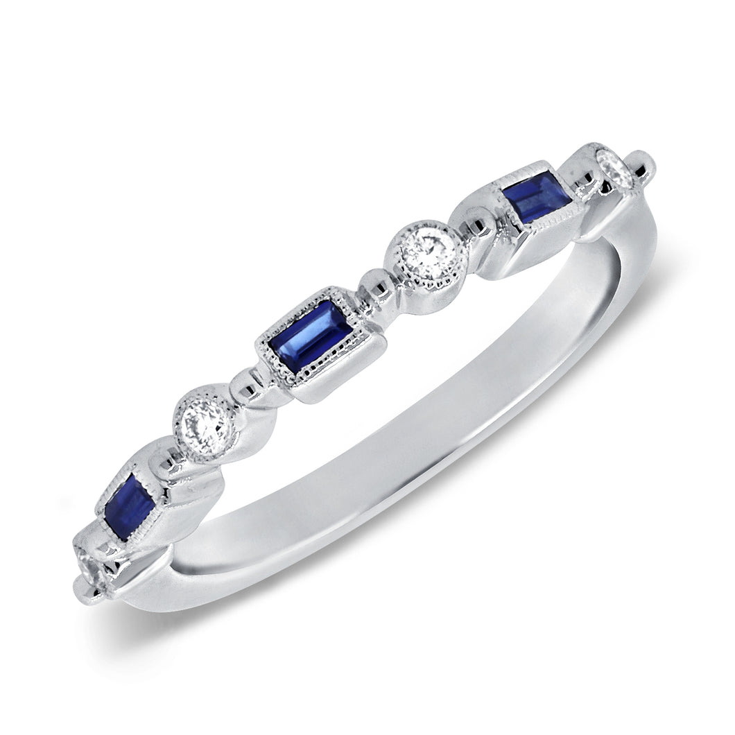 14K White Gold Diamond And Sapphire Ring