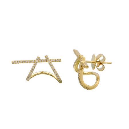 14k Gold Asymmetrical Diamond Cage Earrings