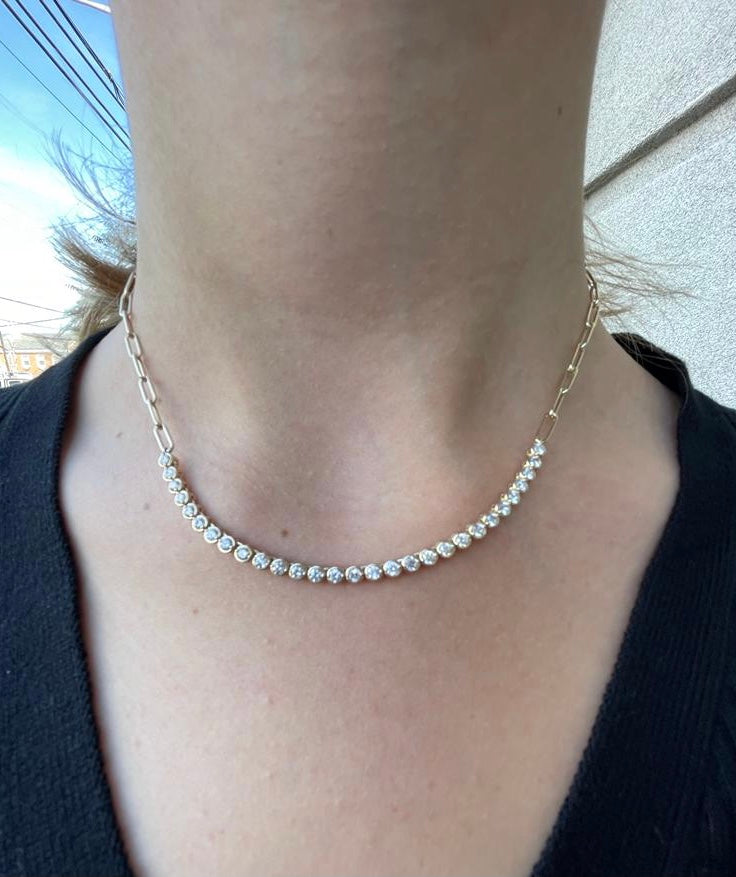 14K Yellow Gold 2.47 Diamond Bezel Set Tennis Necklace
