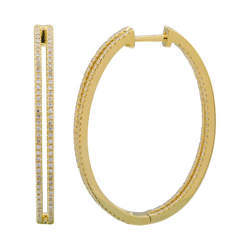 14k Yellow Gold Diamond Split Hoop Earrings