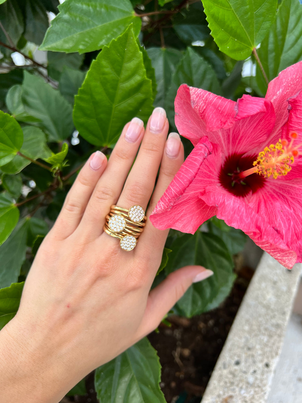 18K Yellow Gold Diamond Layered Circle Ring