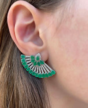 Load image into Gallery viewer, 14K White Gold And Emerald Diamond Fan Earrings

