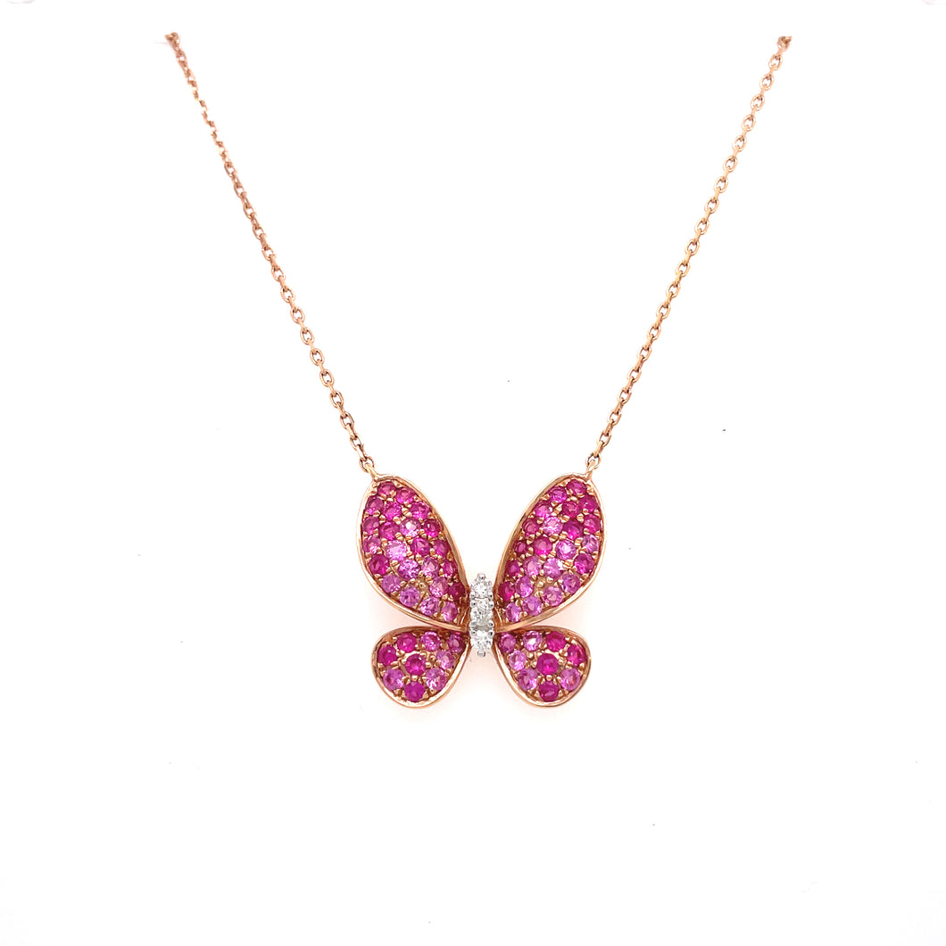 14K Rose Gold Ruby And Diamond Butterfly Necklace