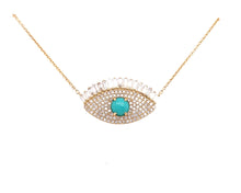Load image into Gallery viewer, 14K Yellow Gold Turquoise Diamond Eye Necklace
