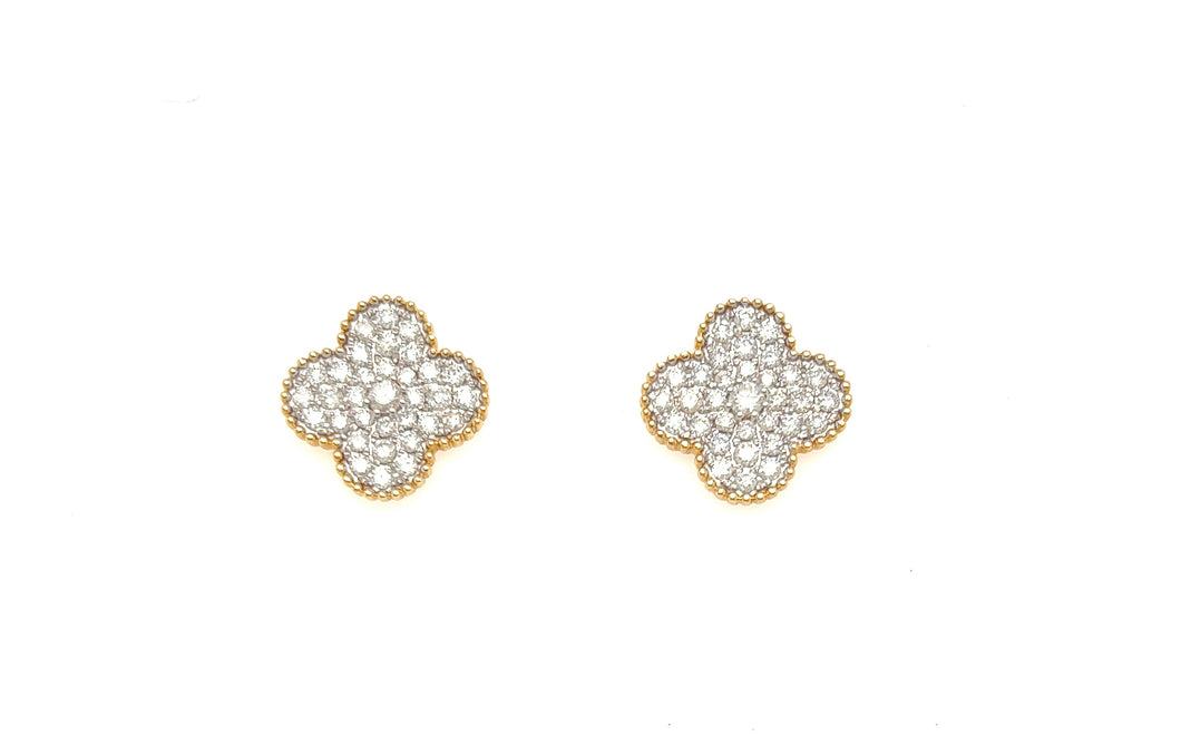 14K Gold Diamond Clover Earrings