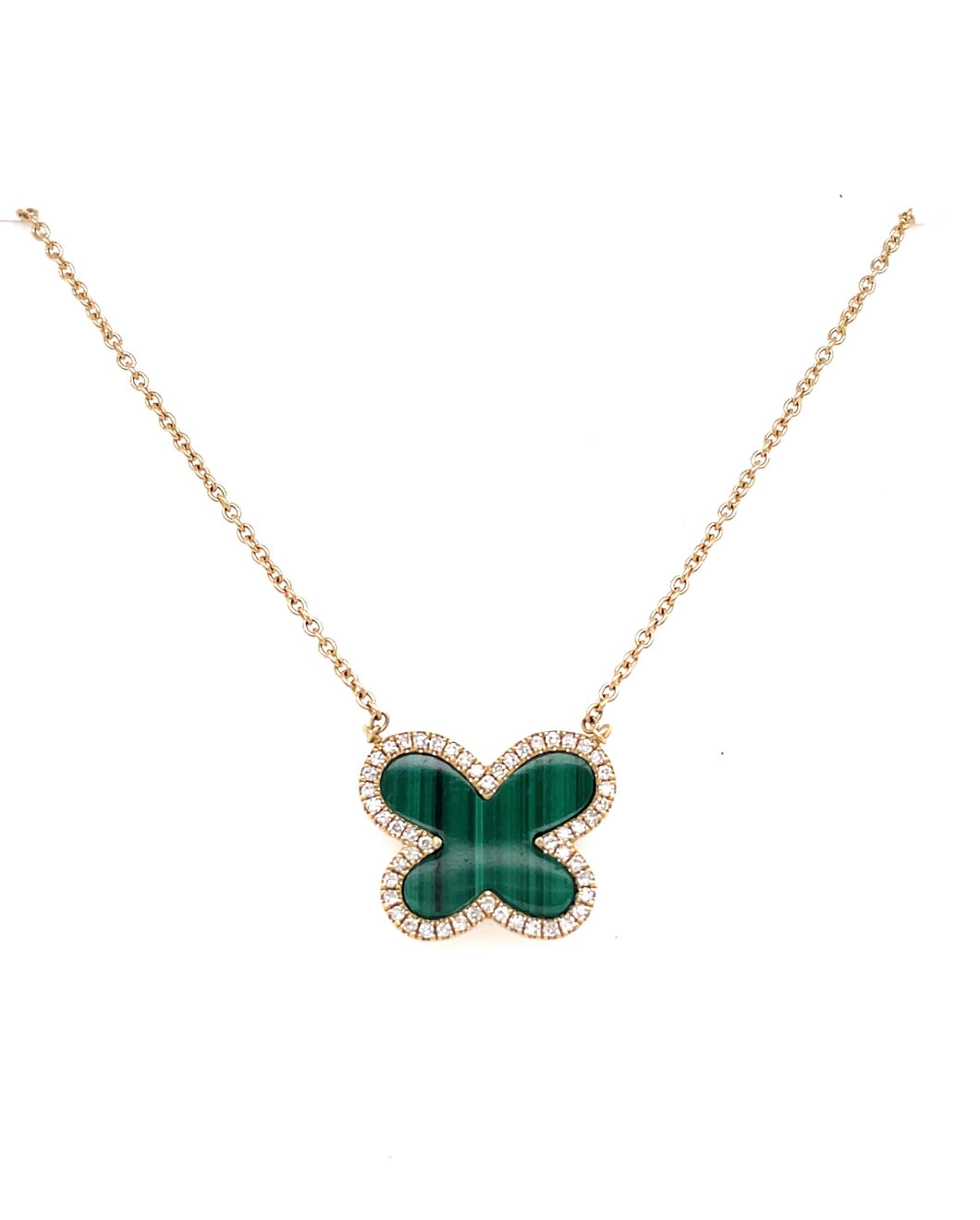 14K Yellow Gold Malachite Butterfly Necklace