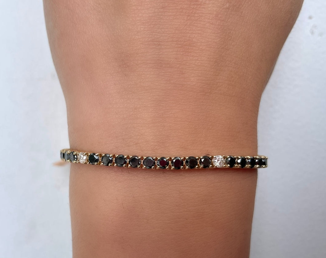 14K Yellow Gold Black Diamond Tennis Bracelet